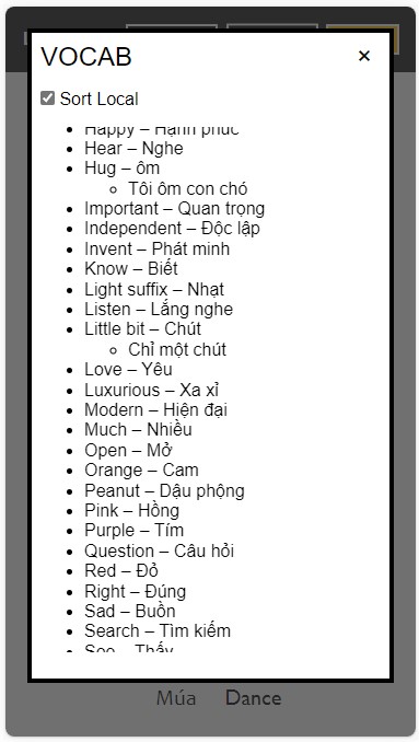 The vocabulary output view